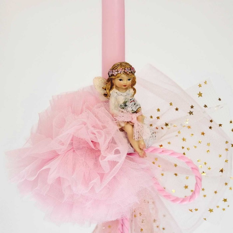 Ρομαντική λαμπάδα για κορίτσια με κεραμική νεράιδα με βατραχάκι