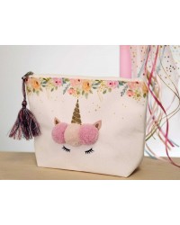 Set of Easter candle and cosmetic bag unicorn Set of Easter candle with wooden unicorn, tulle and glitter and cosmetic bag with pom pom