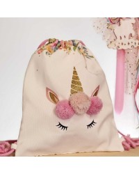 Set of Easter candle and backpack unicorn Set of Easter candle with wooden unicorn, tulle and glitter and backpack with pom pom