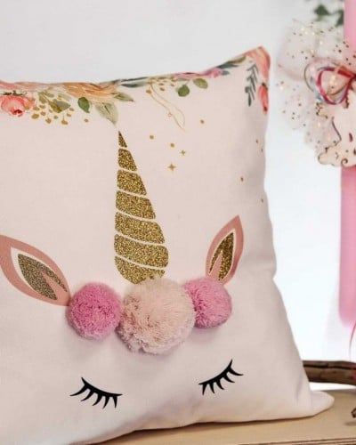 Σετ λαμπάδα με μαξιλάρι μονόκερο