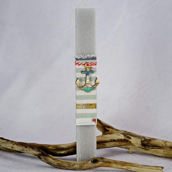  Easter candle for men with wooden anchor, cords and fabric