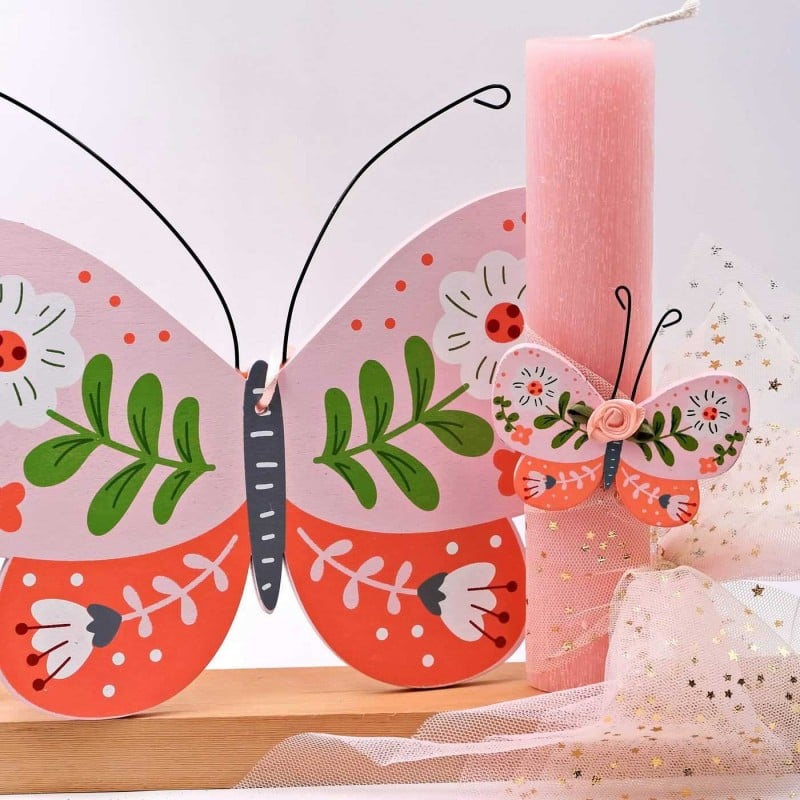 Set of Easter candle and wall decorative butterfly