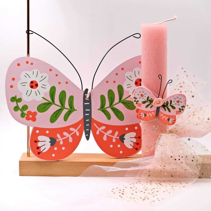 Set of Easter candle and wall decorative butterfly
