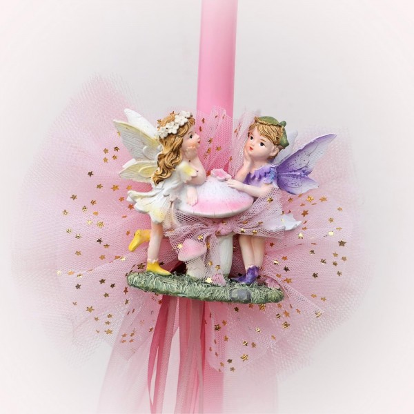 Easter candle for girls with ceramic fairies