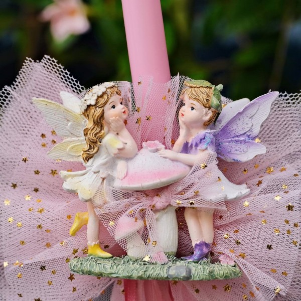 Easter candle for girls with ceramic fairies