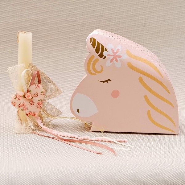 Set of romantic Easter candle with heart and decorative box