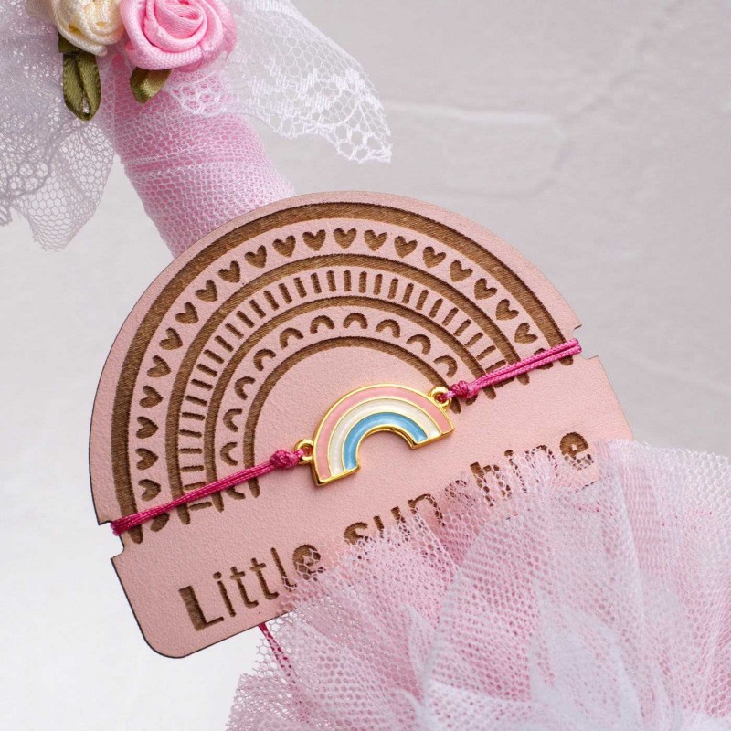 Rainbow Bracelet Easter Candle Easter candle for girls with macrame bracelet, tulle and wooden card