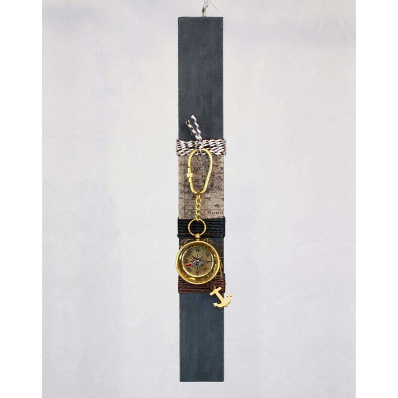 Αρωματική λαμπάδα για άνδρες με μπρελόκ ναυτική πυξίδα και ξύλινα στοιχεία