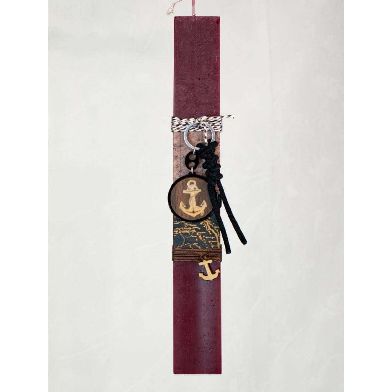 Handmade scented Easter candle for men with anchor key-ring and wooden parts