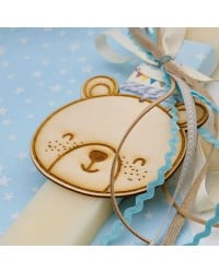 Λαμπάδα Little Bear Λαμπάδα για αγόρια με ξύλινο αρκουδάκι και κορδέλες