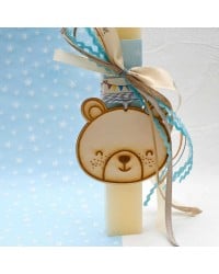 Λαμπάδα Little Bear Λαμπάδα για αγόρια με ξύλινο αρκουδάκι και κορδέλες