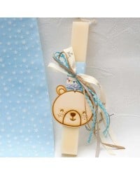 Λαμπάδα Little Bear Λαμπάδα για αγόρια με ξύλινο αρκουδάκι και κορδέλες