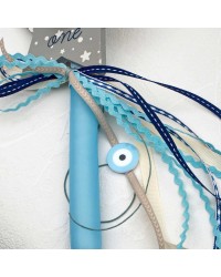 Λαμπάδα Κρεμάστρα Αστεράκι Χειροποίητη λαμπάδα για μωρά με ξύλινη κρεμάστρα αστεράκι και κορδέλες