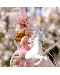 Λαμπάδα Fairy & the Unicorn Κοριτσίστικη χειροποίητη λαμπάδα με κεραμική νεράιδα πάνω σε μονόκερο και τούλι
