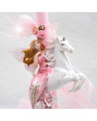 Λαμπάδα Fairy & the Unicorn Κοριτσίστικη χειροποίητη λαμπάδα με κεραμική νεράιδα πάνω σε μονόκερο και τούλι
