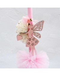 Λαμπάδα Wooden Fairy Χειροποίητη ρομαντική λαμπάδα με ξύλινη διακοσμητική νεράιδα και τούλι