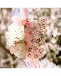 Λαμπάδα Wooden Fairy Χειροποίητη ρομαντική λαμπάδα με ξύλινη διακοσμητική νεράιδα και τούλι
