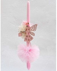 Λαμπάδα Wooden Fairy Χειροποίητη ρομαντική λαμπάδα με ξύλινη διακοσμητική νεράιδα και τούλι