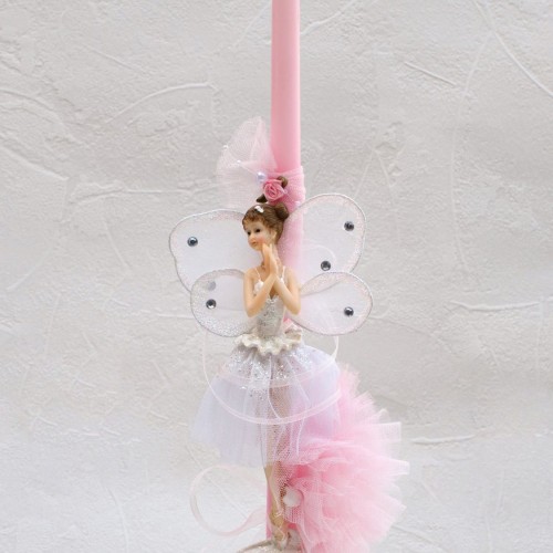 Handmade Easter candle for girls with ceramic fairy and tulle