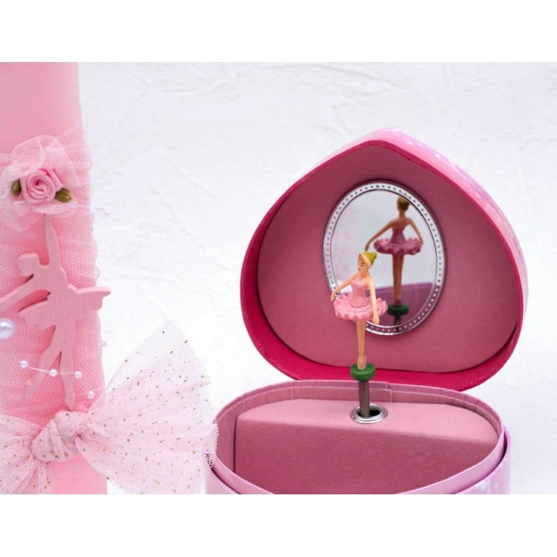 Χειροποίητη λαμπάδα με ξύλινη μπαλαρίνα και μουσική μπιζουτιέρα