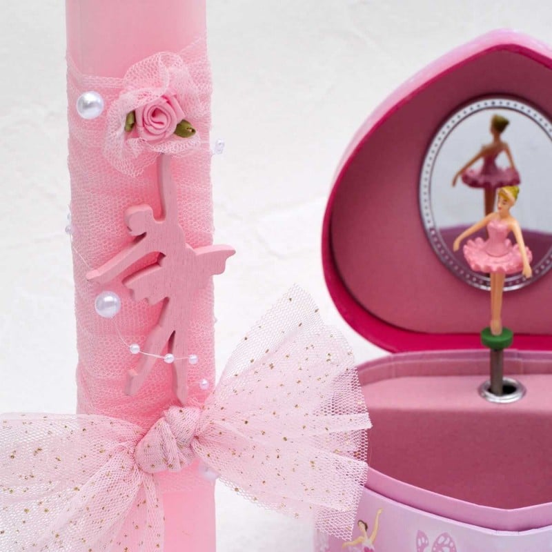 Χειροποίητη λαμπάδα με ξύλινη μπαλαρίνα και μουσική μπιζουτιέρα