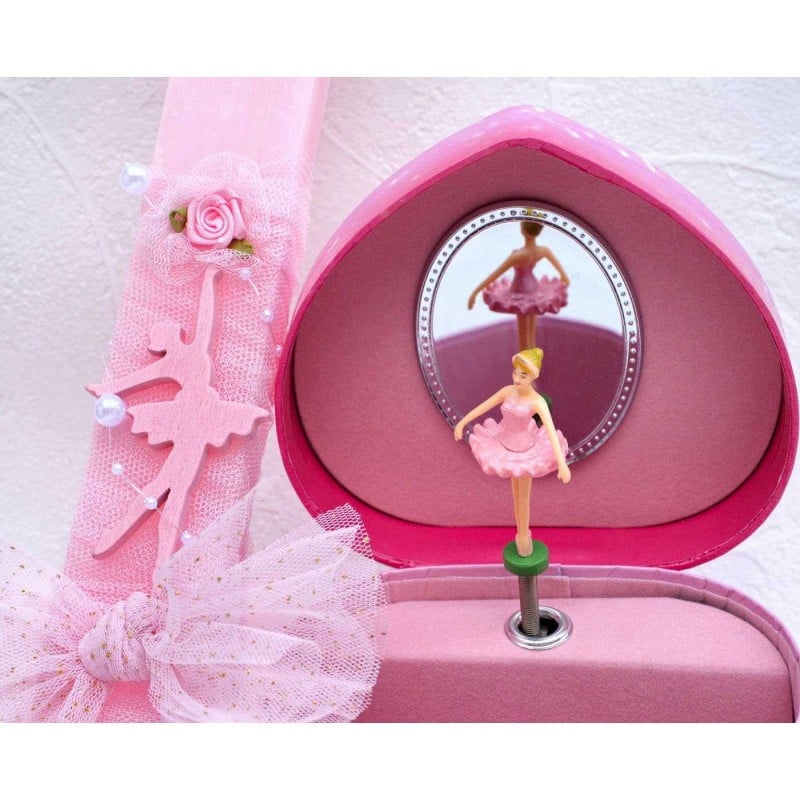 Χειροποίητη λαμπάδα με ξύλινη μπαλαρίνα και μουσική μπιζουτιέρα