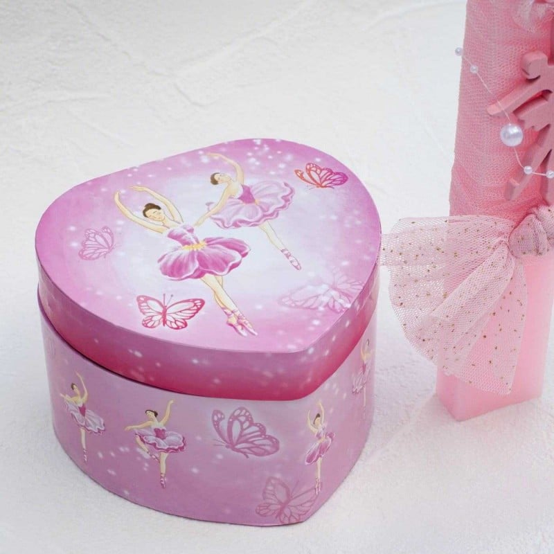 Χειροποίητη λαμπάδα με ξύλινη μπαλαρίνα και μουσική μπιζουτιέρα