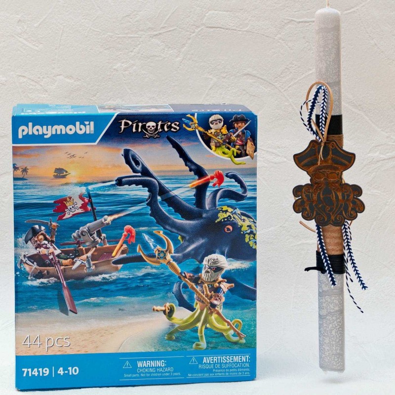 Χειροποίητη λαμπάδα με Playmobil για αγόρια Χειροποίητη λαμπάδα για αγόρια με πειρατές Playmobil