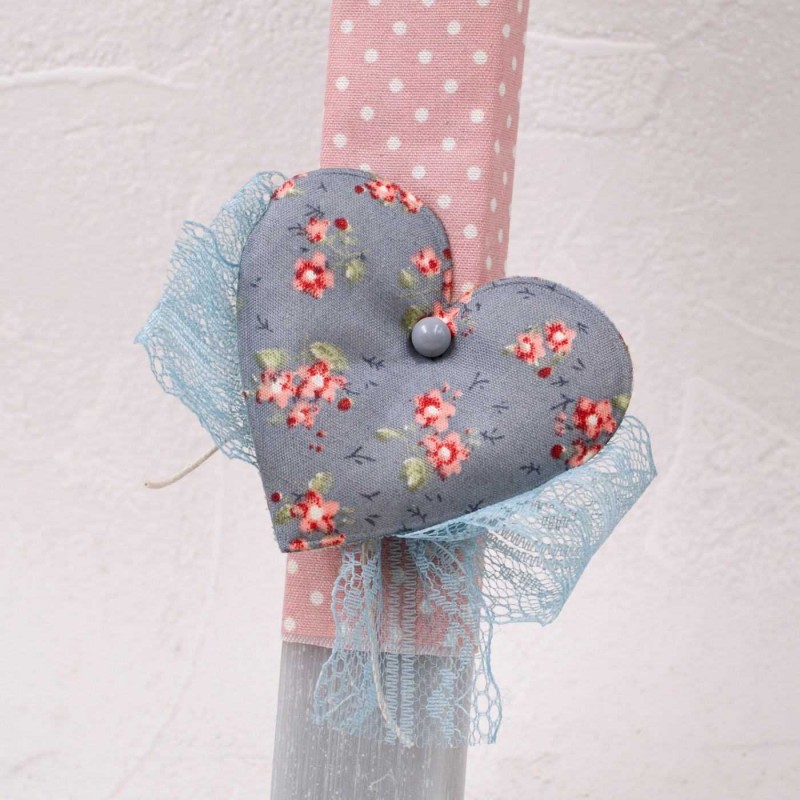 Χειροποίητη ρομαντική λαμπάδα για γυναίκες με υφασμάτινη καρδιά 