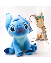 Σετ λαμπάδα με λούτρινο Stitch Σετ λαμπάδα για αγόρια με ξύλινη κιθάρα, κορδέλες και λούτρινο Stitch
