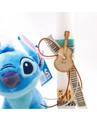 Σετ λαμπάδα με λούτρινο Stitch Σετ λαμπάδα για αγόρια με ξύλινη κιθάρα, κορδέλες και λούτρινο Stitch