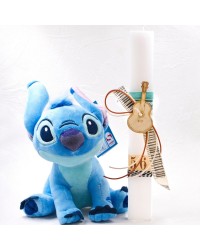 Σετ λαμπάδα με λούτρινο Stitch Σετ λαμπάδα για αγόρια με ξύλινη κιθάρα, κορδέλες και λούτρινο Stitch