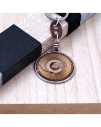 Vinyl Discs keychain Easter candle with wood effect Handmade scented Easter candle for men with Vinyl Discs key-ring and wooden parts
