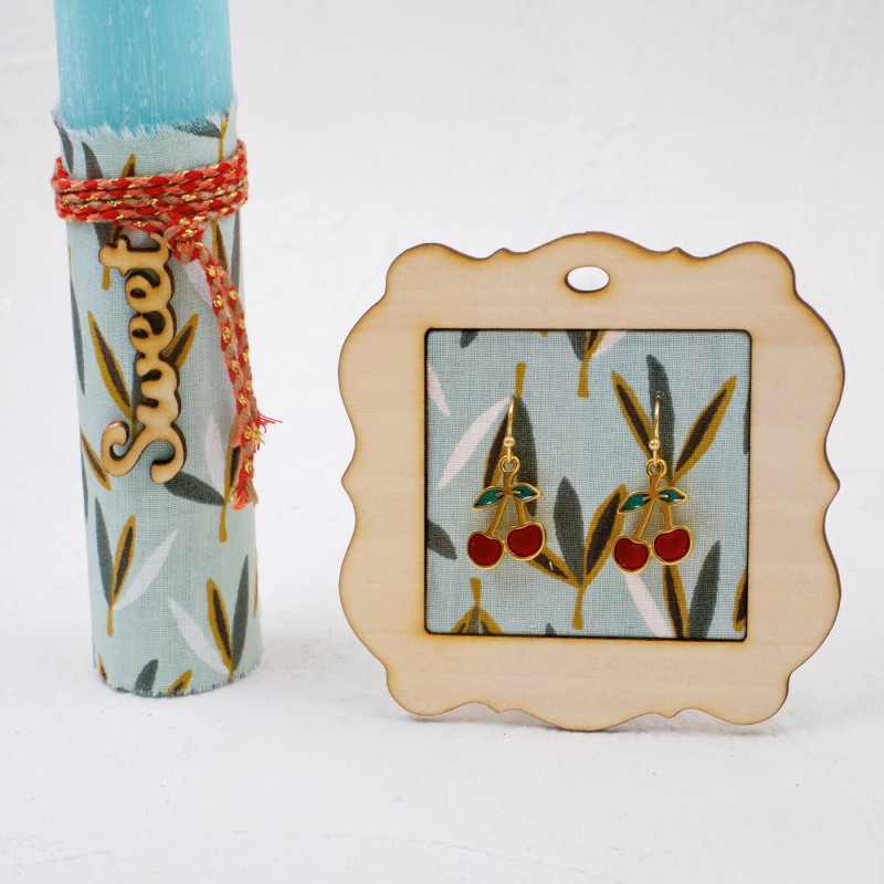 Easter candle set with cherry earrings made of enamel