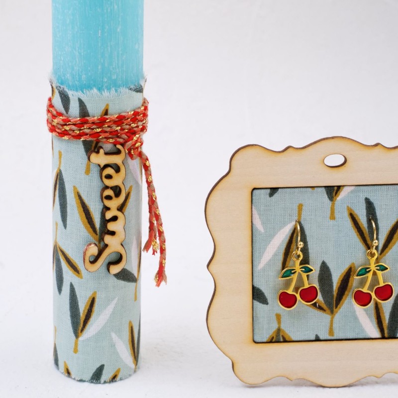 Easter candle set with cherry earrings made of enamel