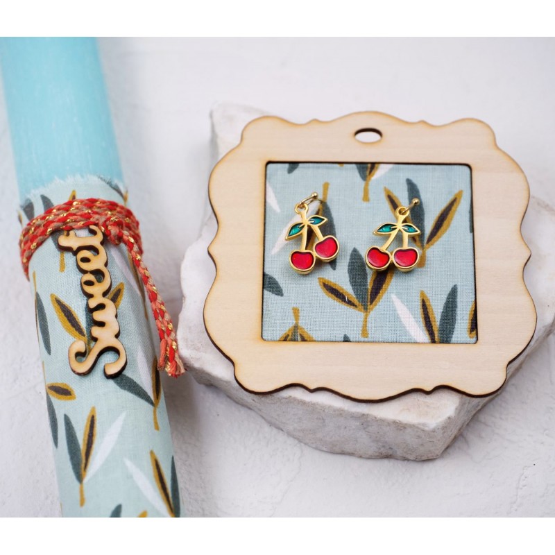 Easter candle set with cherry earrings made of enamel