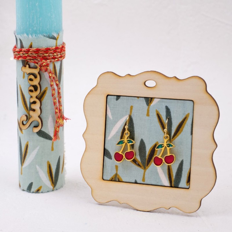 Easter candle set with cherry earrings made of enamel