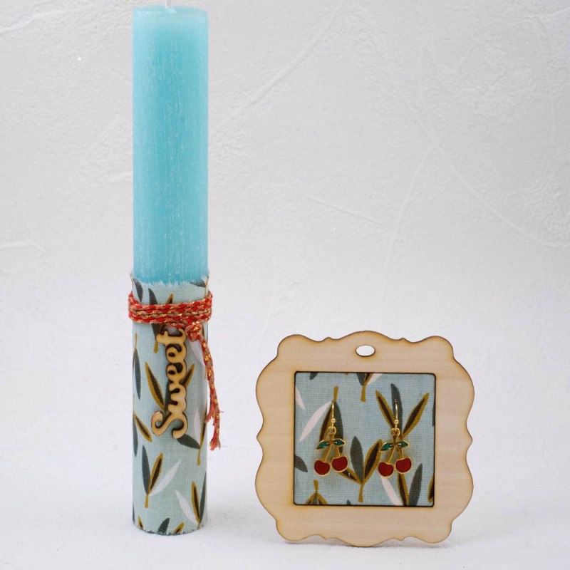 Easter candle set with cherry earrings made of enamel