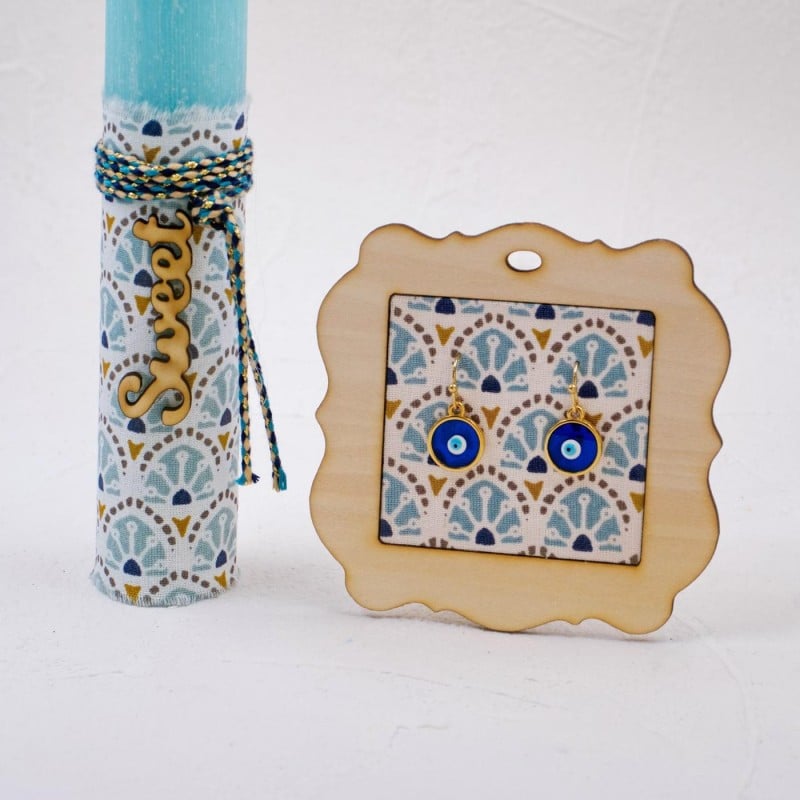 Easter candle set with evil eye earrings made of enamel
