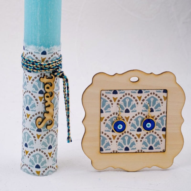 Easter candle set with evil eye earrings made of enamel