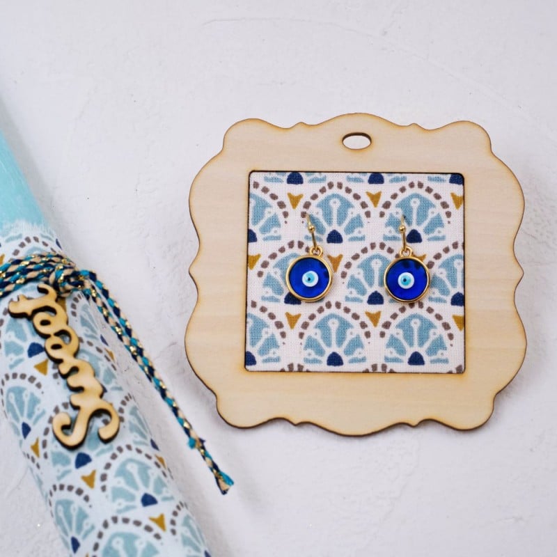 Easter candle set with evil eye earrings made of enamel