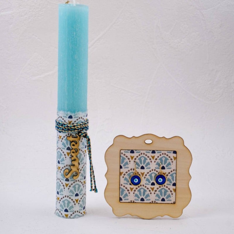 Easter candle set with evil eye earrings made of enamel