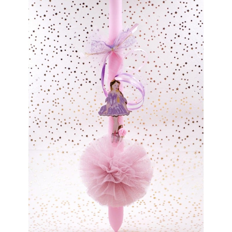 Χειροποίητη ρομαντική λαμπάδα για κορίτσια με ξύλινο στοιχείο