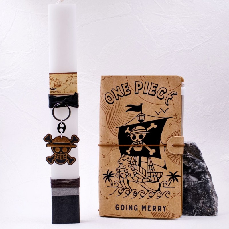One Piece Notebook and Easter Candle Handmade Easter candle for boys with One Piece notebook and keyring