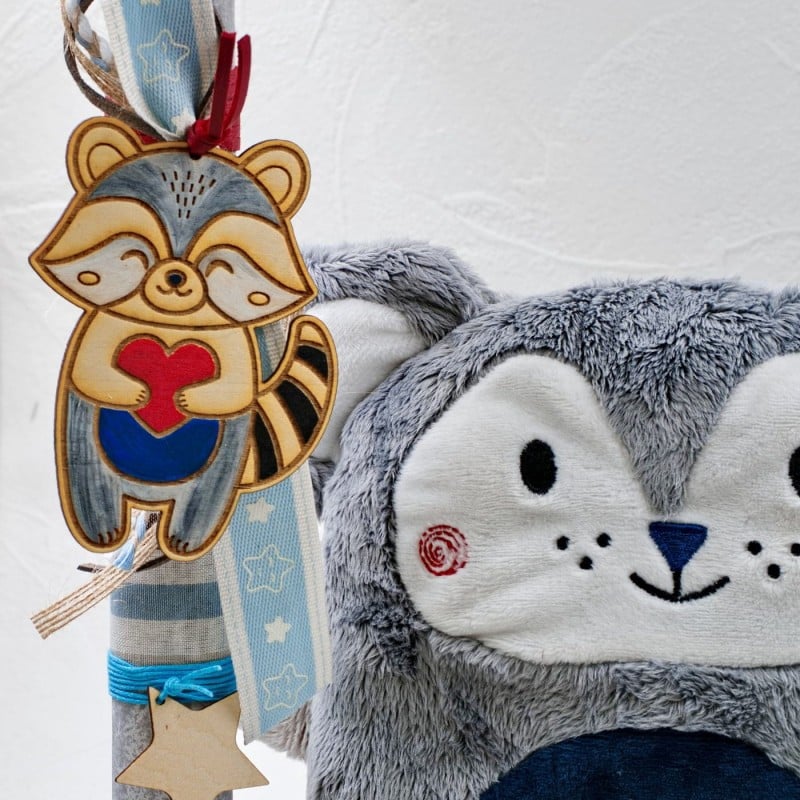 Σετ λαμπάδα για μικρά παιδιά και λούτρινο ρακούν 