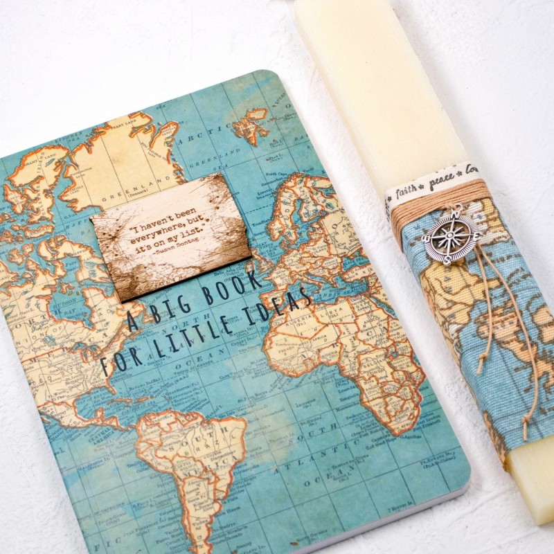 Λαμπάδα για αγόρια με σημειωματάριο Λαμπάδα για αγόρια με σημειωματάριο χάρτη