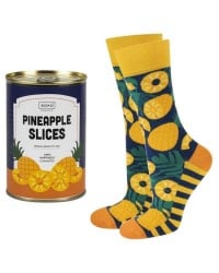 Women's socks with pineapple patterns in a tin can Women's socks with pineapple patterns in a tin can