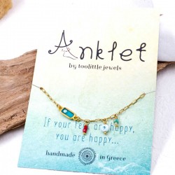 Anklet made of stainless steel chain with 24K gold-plated parts 