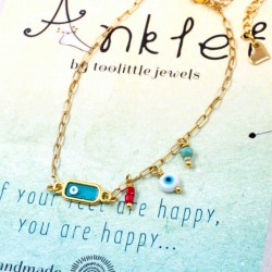 Anklet made of stainless steel chain with 24K gold-plated parts 