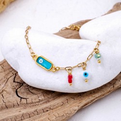 Anklet made of stainless steel chain with 24K gold-plated parts 